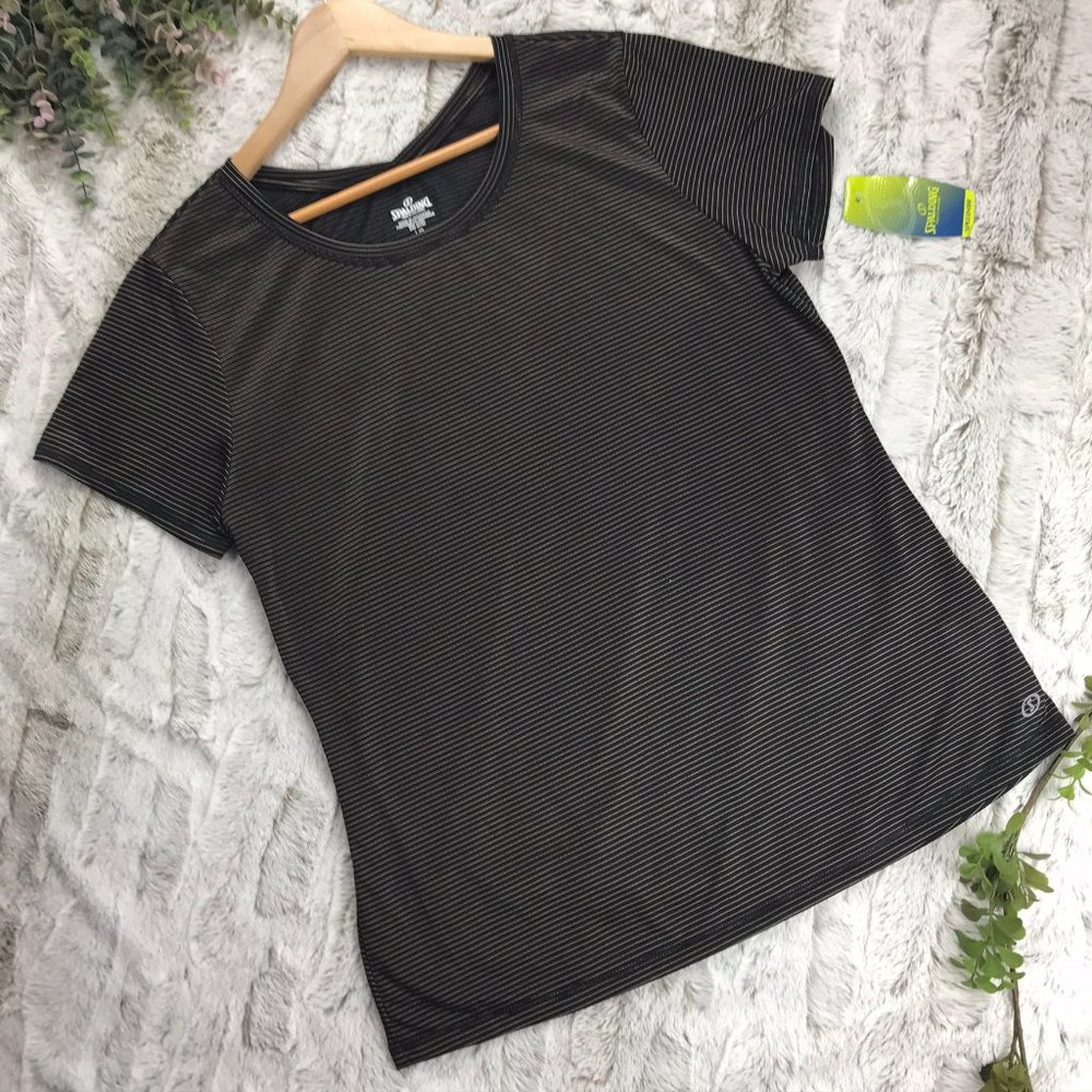 [Spalding] Black / Gold Stripe Short Sleeve Shirt Size L Large Womens Top